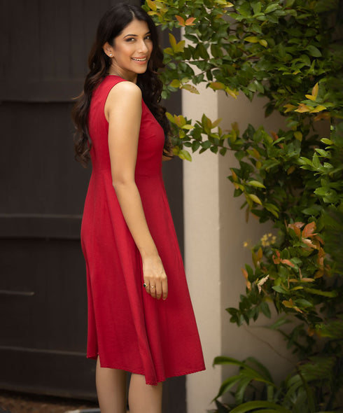 Front Buttoned Linen Midi Dress
